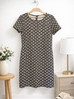 Dex Black Cream Geometric Shift Dress Mini Womens Large